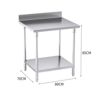 Stainless Steel Kitchen Bench Table With Backsplash - 80*70*85cm - Notbrand