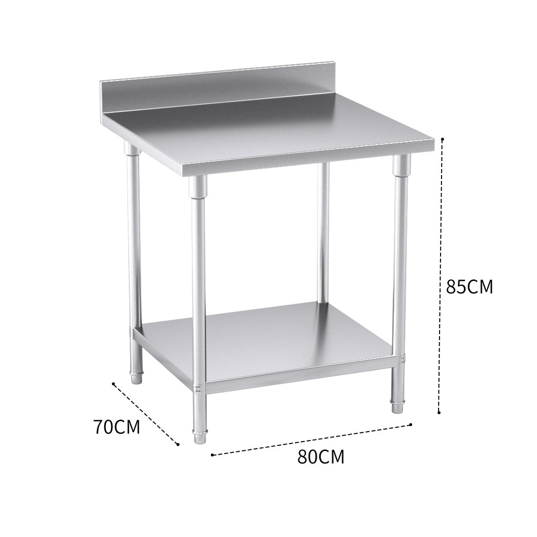 Stainless Steel Kitchen Bench Table With Backsplash - 80*70*85cm - Notbrand