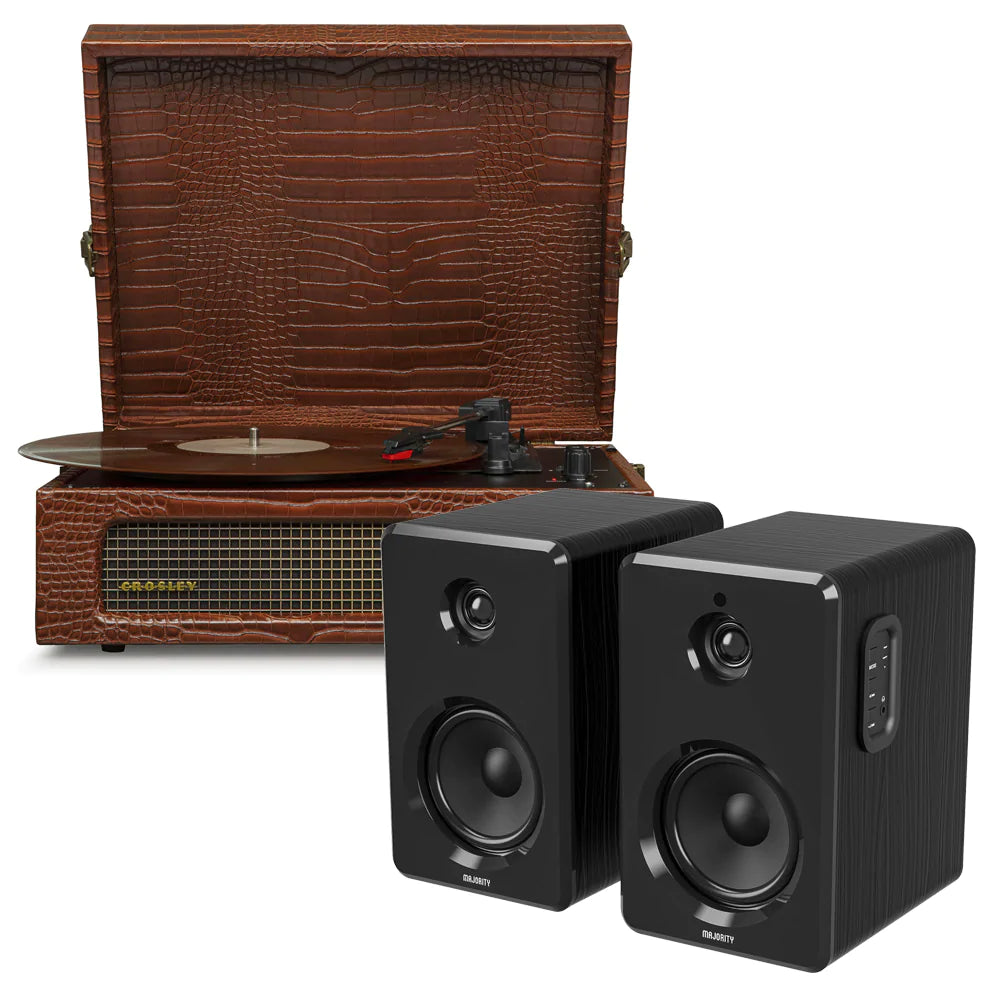 Crosley Voyager Bluetooth Portable Turntable & Majority D40 Speakers - Brown Croc - Notbrand