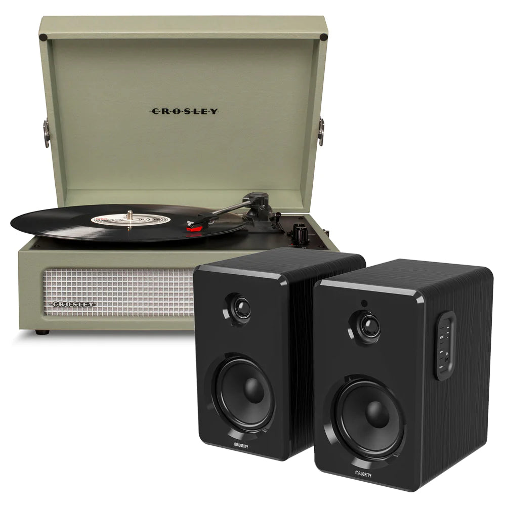 Crosley Voyager Bluetooth Portable Turntable & Majority D40 Speakers - Sage - Notbrand