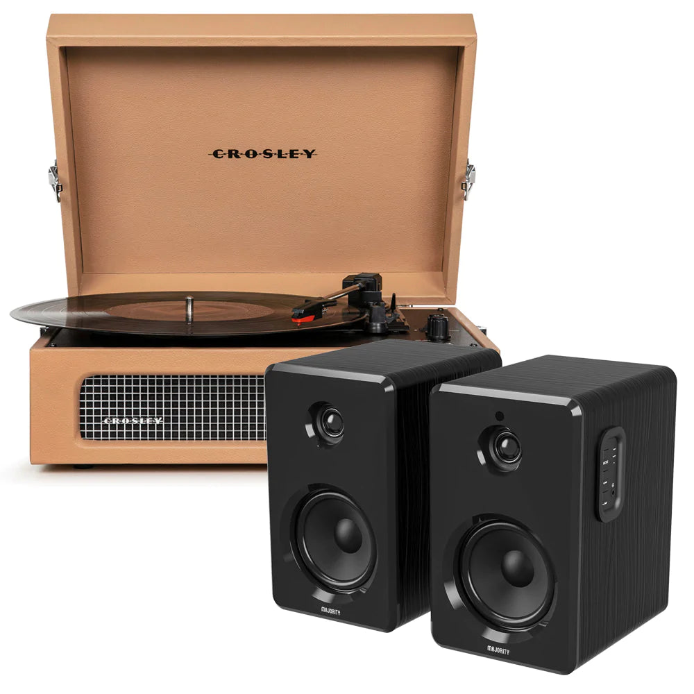 Crosley Voyager Bluetooth Portable Turntable & Majority D40 Speakers - Tan - Notbrand