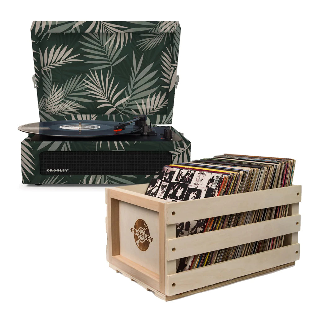 Crosley Voyager Bluetooth Portable Turntable & Record Storage Crate - Botanical - Notbrand