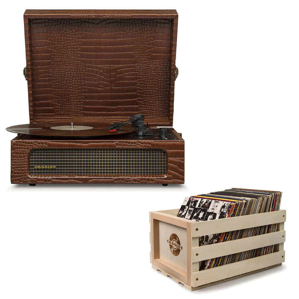 Crosley Voyager Bluetooth Portable Turntable & Record Storage Crate - Brown Croc - Notbrand