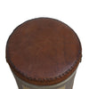 Cylindrical Chateau Leather and Canvas Ottoman - Notbrand