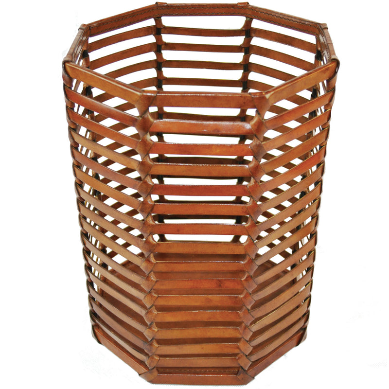 Caged Tan Leather Waste Bin - Notbrand