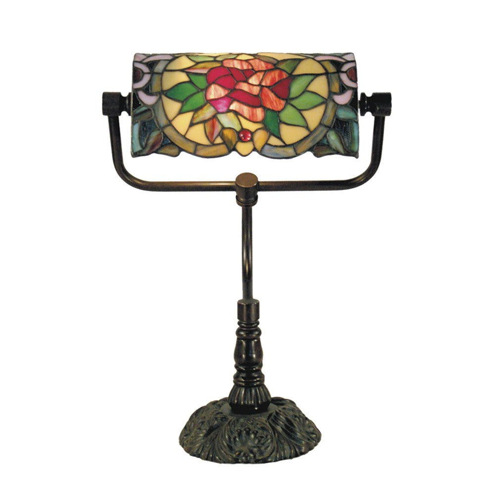 Red Camellia Tiffany Bankers Style Table Lamp - Notbrand