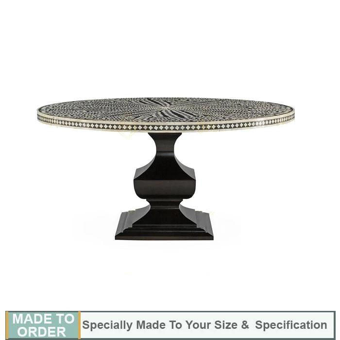 Carla Bone Inlay Round Floral Dining Table Black - Notbrand
