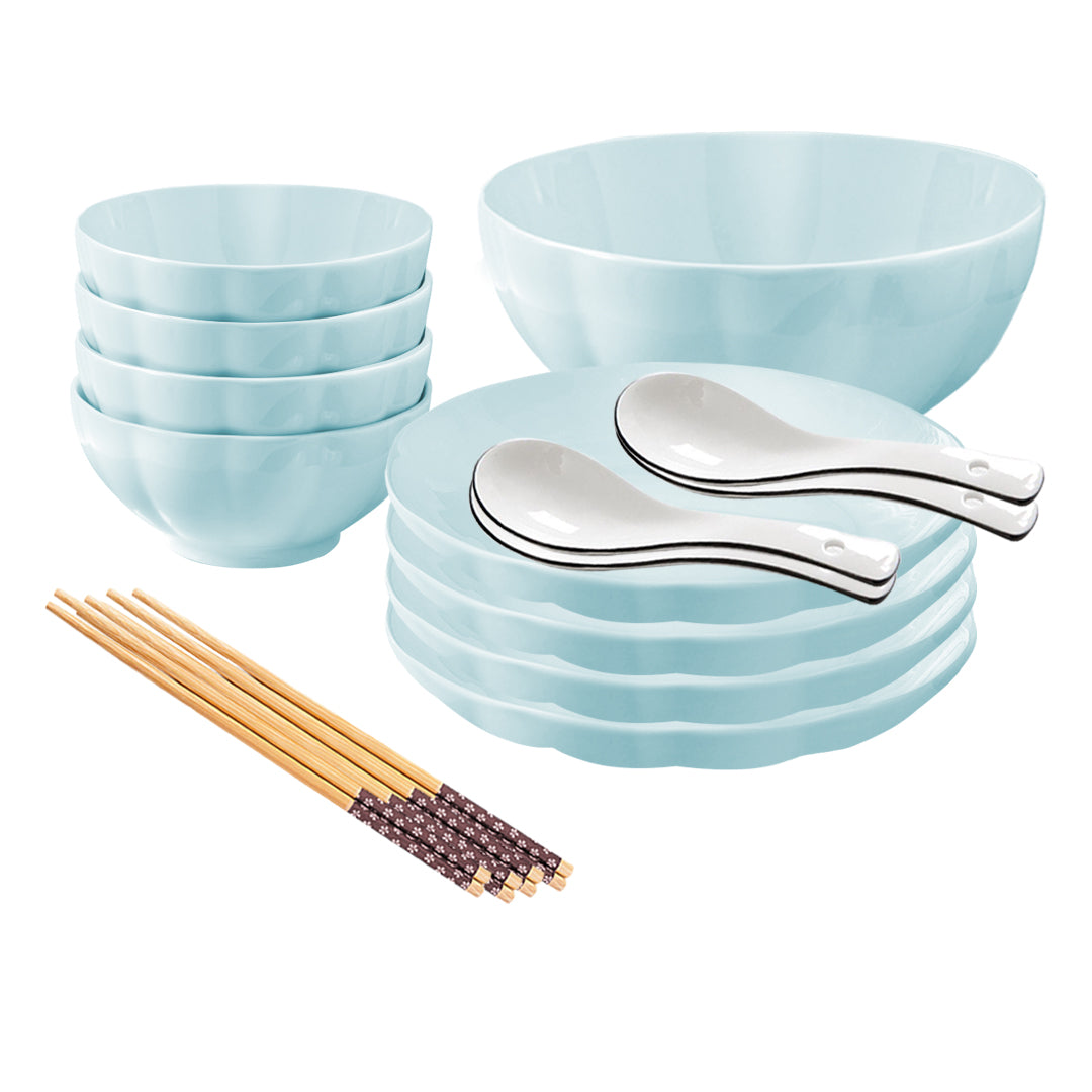 Ceramic Dinnerware Bowl Set in Light Blue - Set of 9 - Notbrand