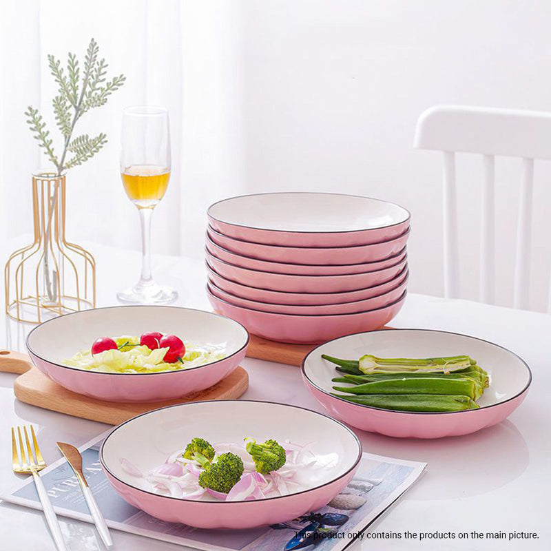 Ceramic Dinnerware Set With 6 Spoons in Pink - Set of 10 - Notbrand