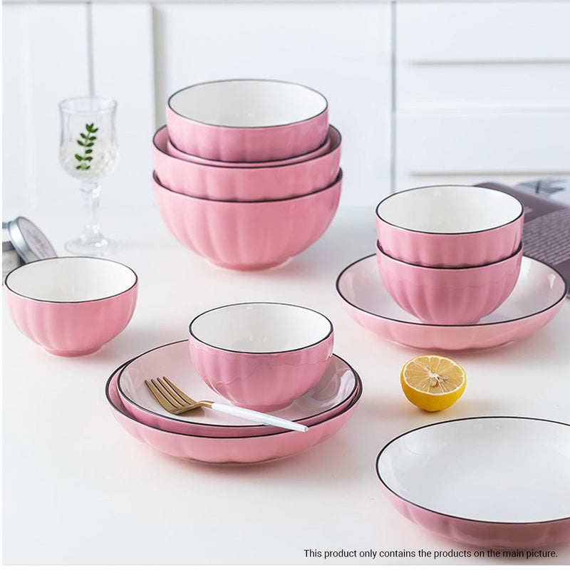 Ceramic Dinnerware Set Without Spoon in Pink - Set of 10 - Notbrand