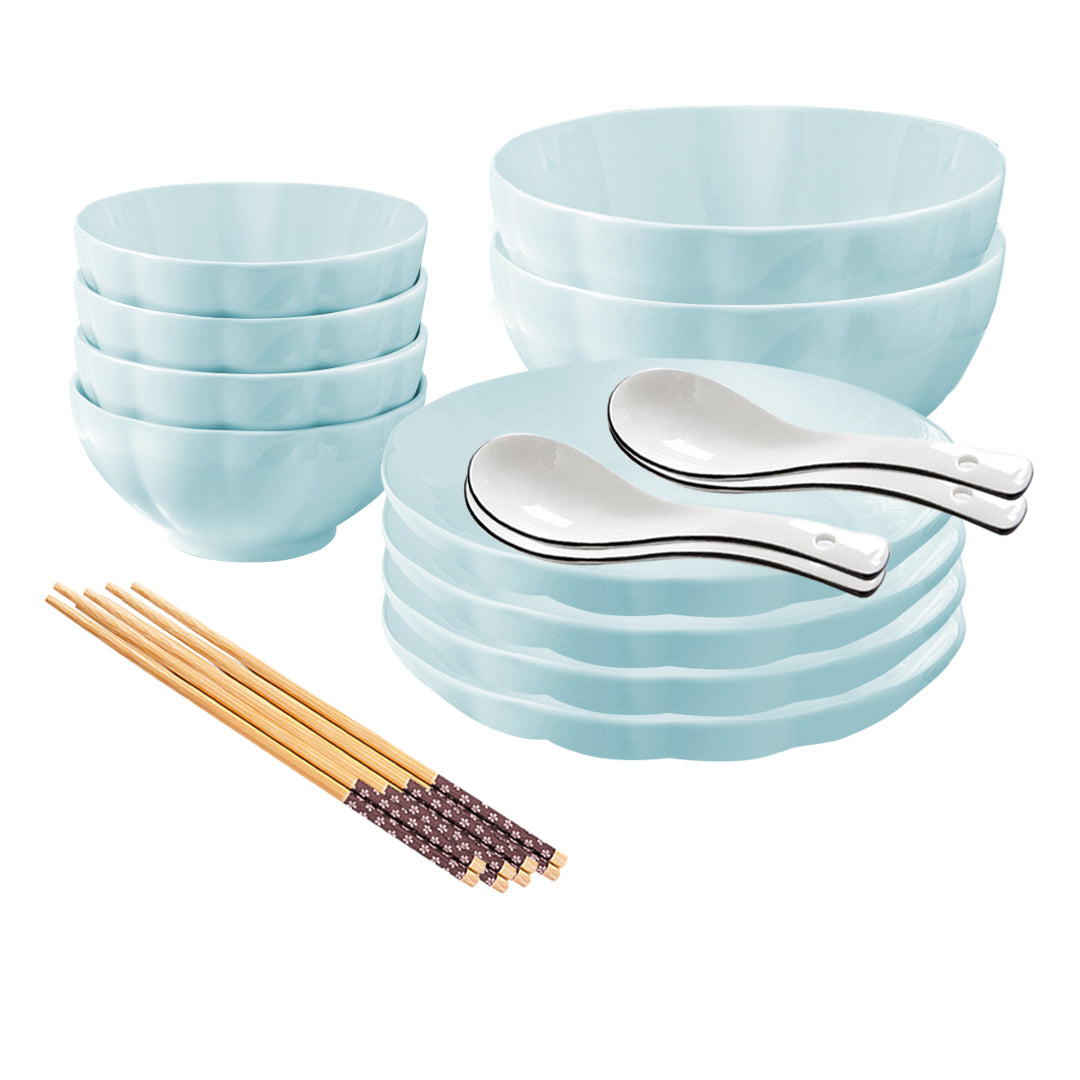 Ceramic Dinnerware Set With 4 Spoons in Light Blue - Set of 10 - Notbrand