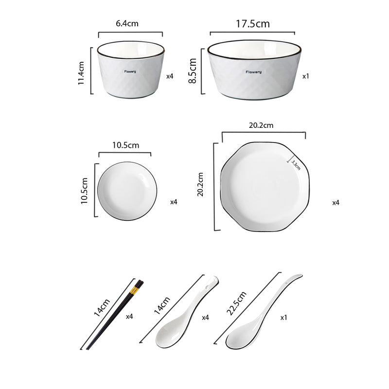 Ceramic Dinnerware Set With Diamond Pattern - Set of 13 - Notbrand