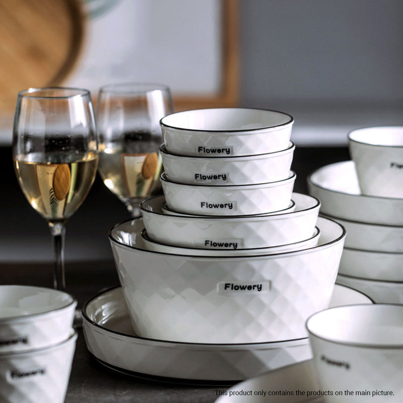 Ceramic Dinnerware Set With Diamond Pattern - Set of 13 - Notbrand