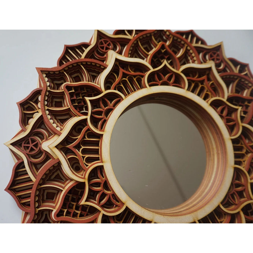 Chiens Wooden Mandala Decorative Mirror - Brown/Natural - Notbrand