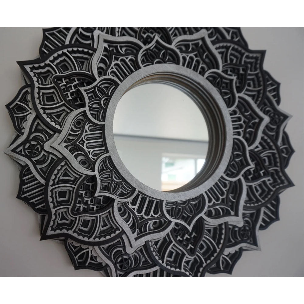 Chiens Wooden Mandala Decorative Mirror - Silver/Black - Notbrand