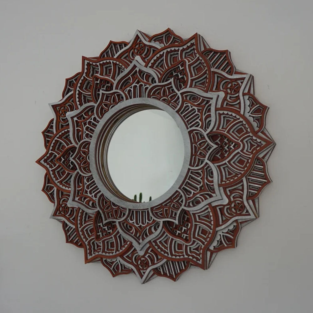 Chiens Wooden Mandala Decorative Mirror - Silver/Brown - Notbrand