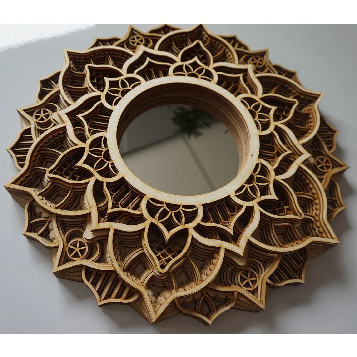 Chiens Wooden Mandala Decorative Mirror - Notbrand