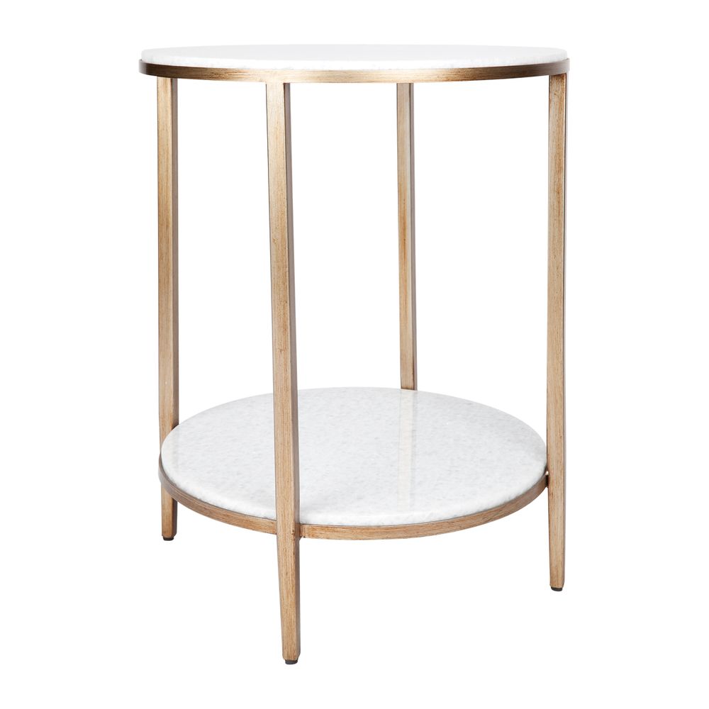 Chloe Stone Top Iron Frame Side Table - Gold - Notbrand