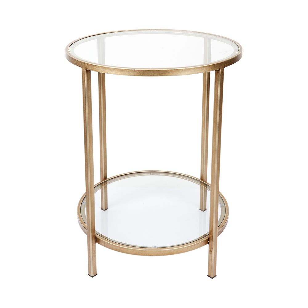 Cocktail Round Side Table - Antique Gold/Glass - Notbrand