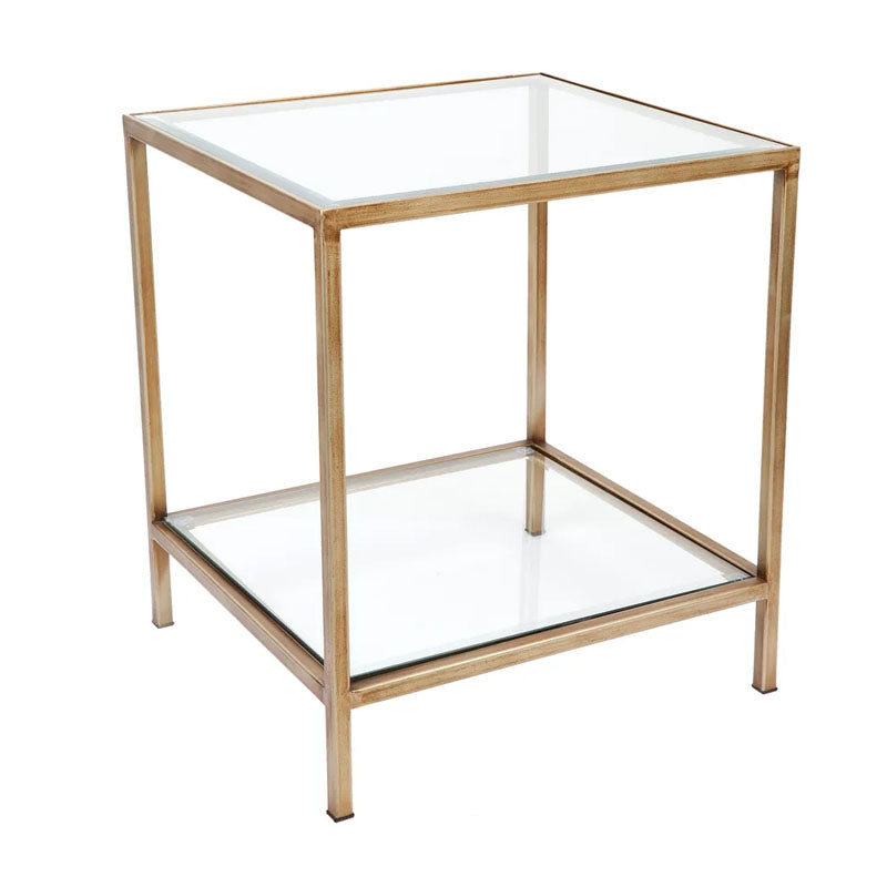 Cocktail Square Side Table - Antique Gold/Glass - Notbrand