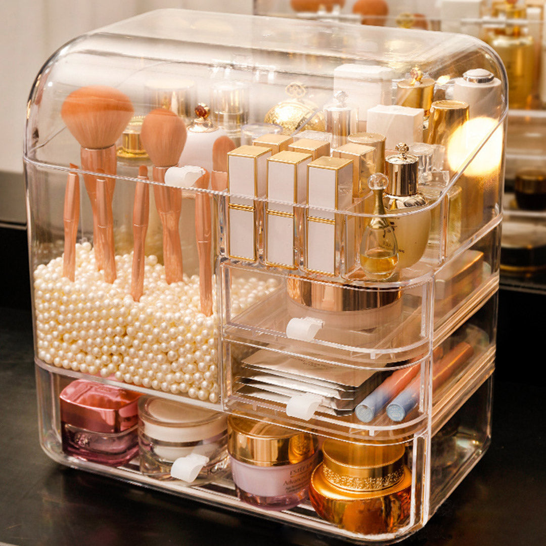 Cosmetics Storage Box With Pearls- Transparent - Notbrand