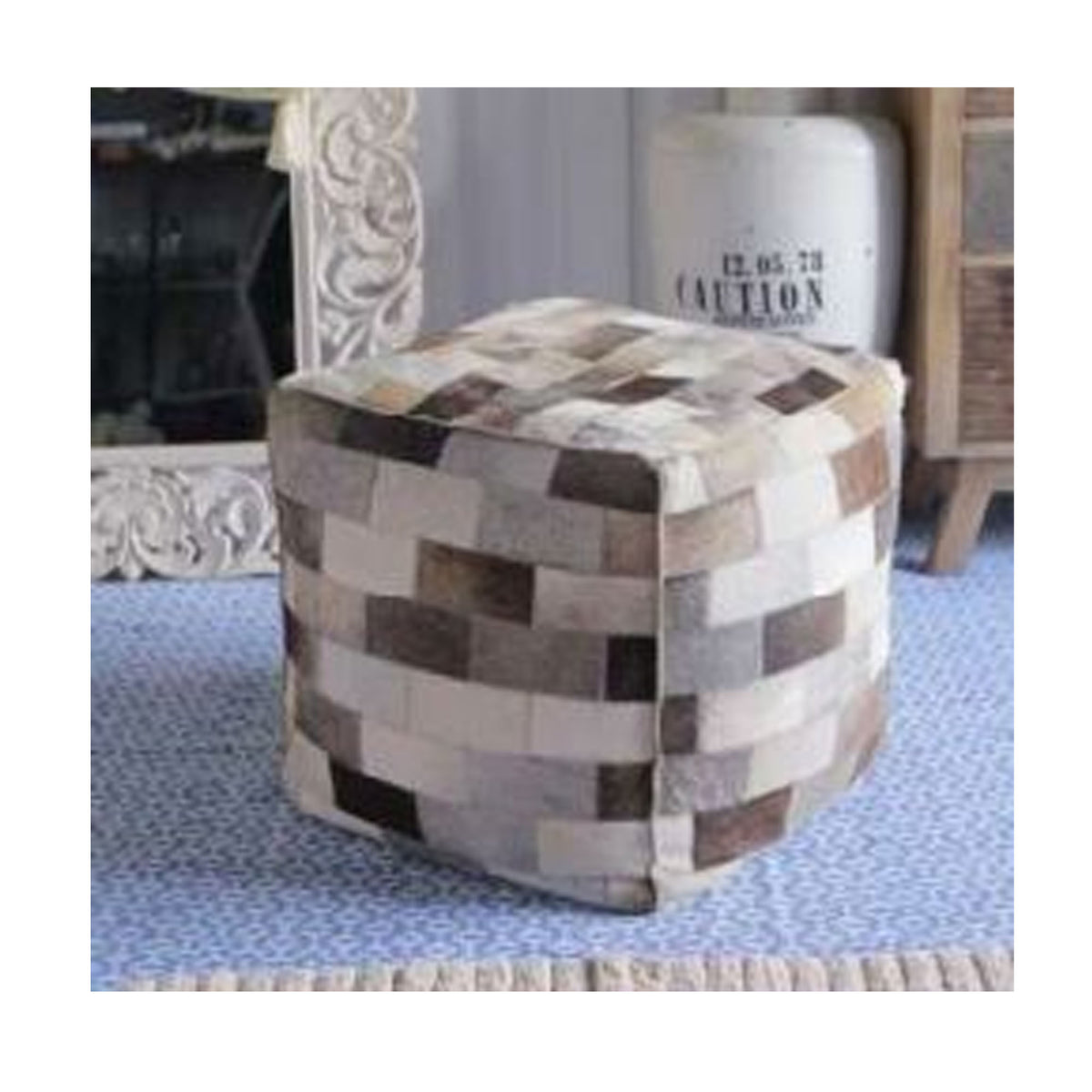 COWHIDE SQUARE PATCH OTTOMAN - Notbrand