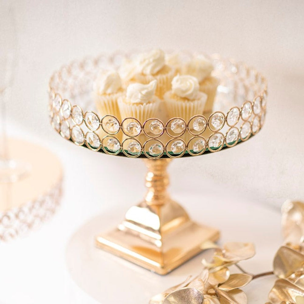 Crystal Glass Cake Stand Gold (25cmDx23cmH) - Notbrand