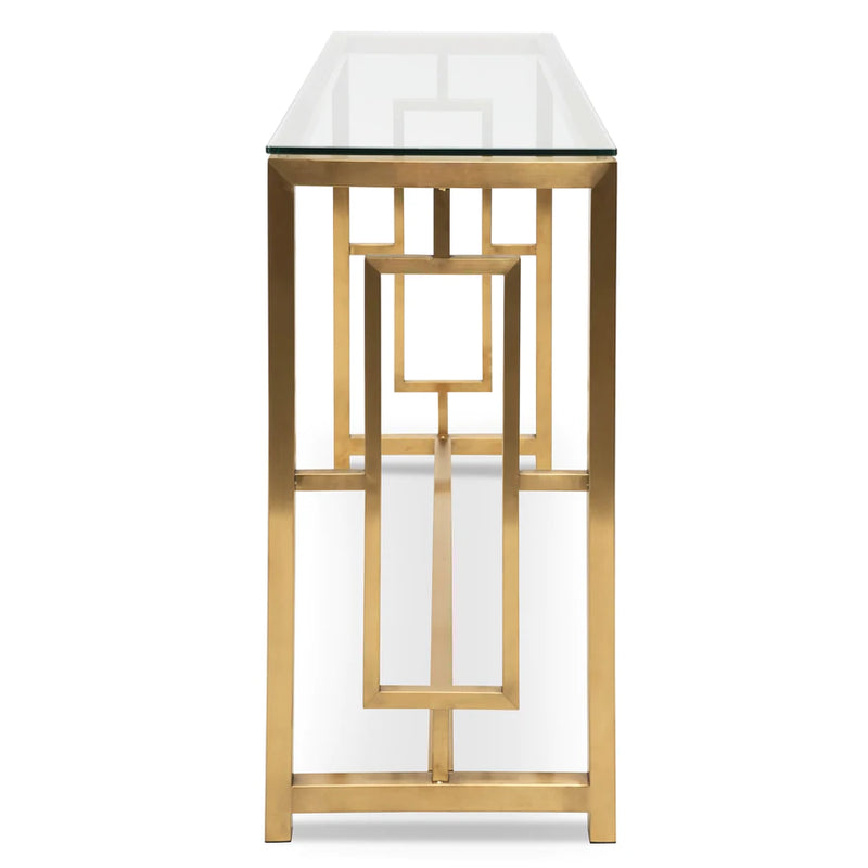 Fluck Glass Console Table - Brushed Gold Base - Notbrand
