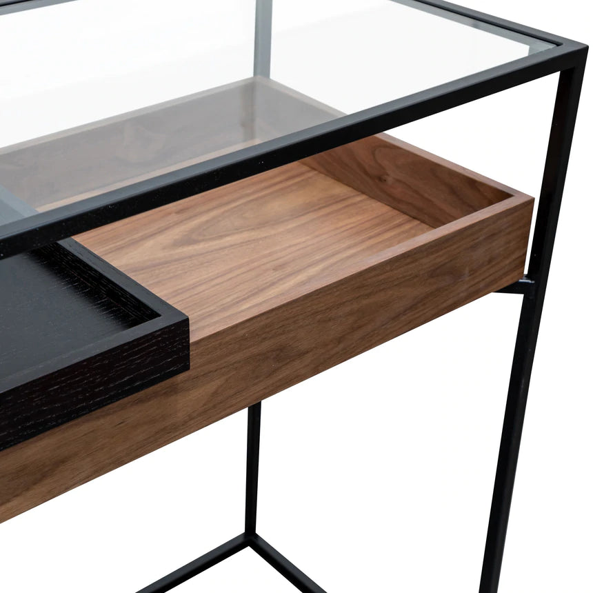 Nino Metal Frame Console Table In Black Tray - Walnut - Notbrand