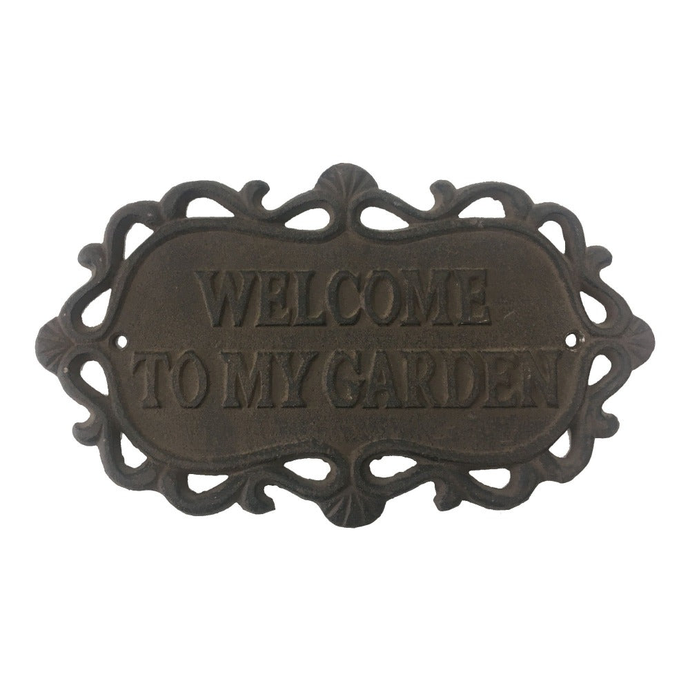Wall Plaque Cast Iron in Antique Rust- Welcome To My Garden - Notbrand