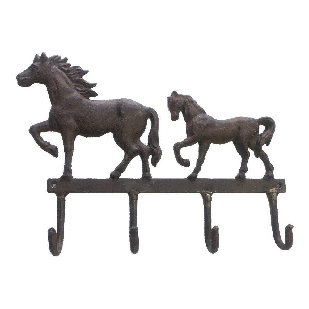 Cast Iron Mother & Child Horse 4 Wall Hook - Antique Rust - Notbrand