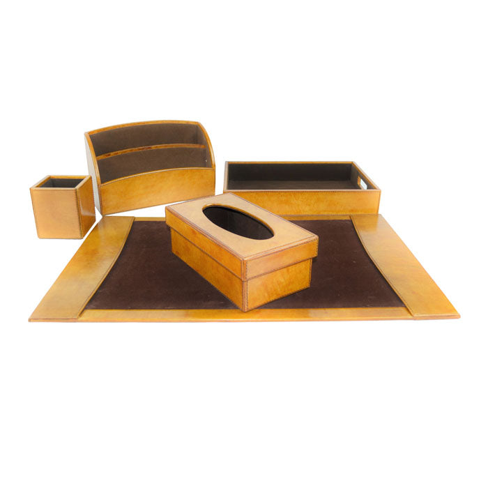 Set of 5 Drusila Leather Desktop Boxes - Golden - Notbrand