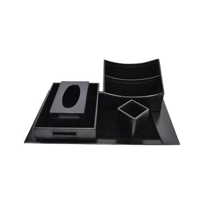 Set of 5 Drusila Leather Desktop Boxs - Black - NotBrand