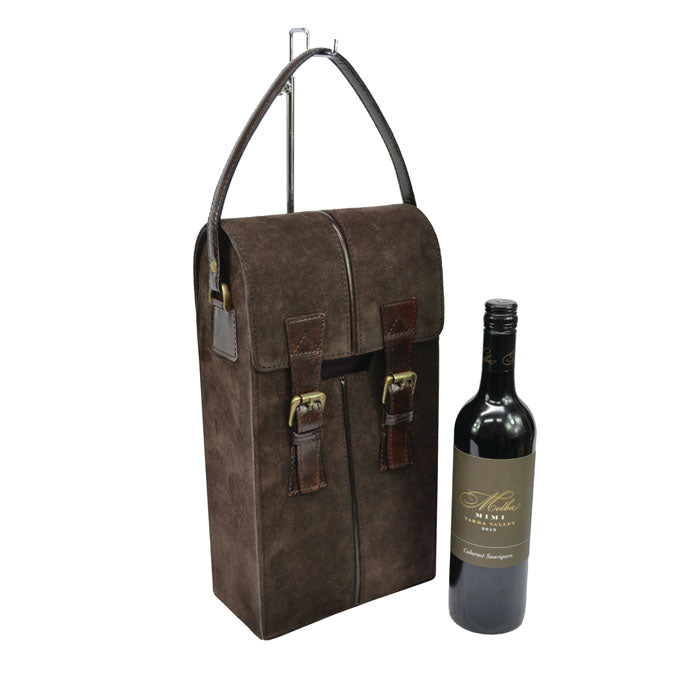 Shirmyl Brown Suede Leather Double Wine Holder - Notbrand