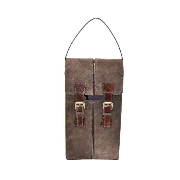 Shirmyl Brown Suede Leather Double Wine Holder - Notbrand