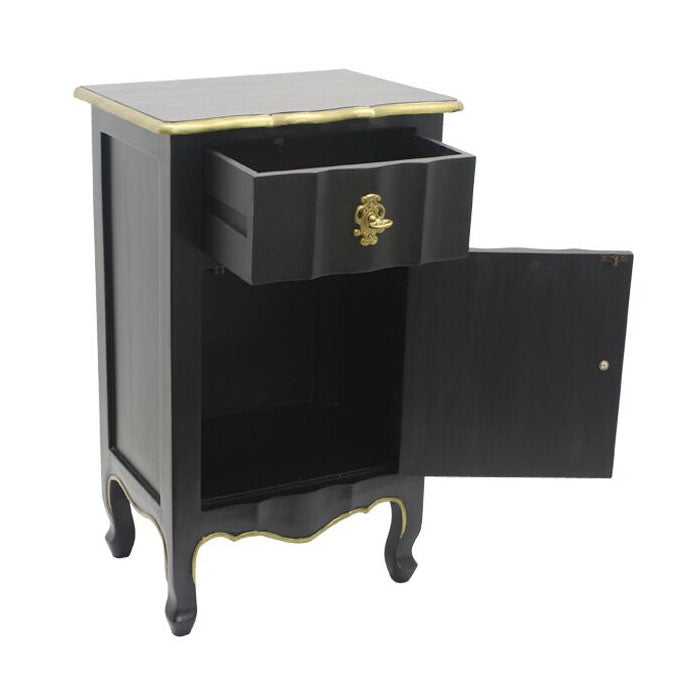 Dynasty Wooden Bedside Table - Regal Black & Gold - Notbrand