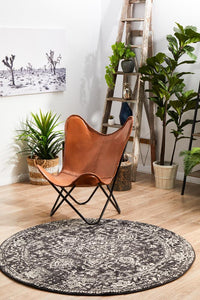 Evoke Scape Charcoal Transitional Round Rug - Notbrand