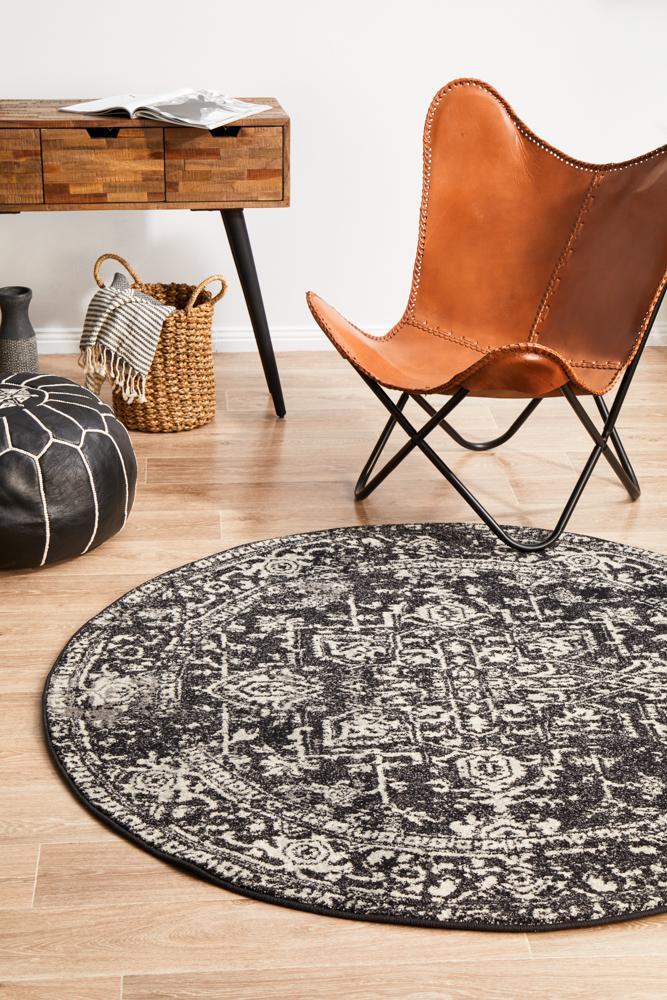 Evoke Scape Charcoal Transitional Round Rug - Notbrand