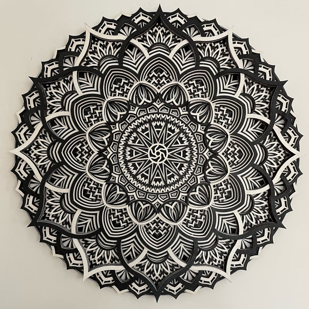 Elwyn Wooden Mandala Wall Art - Black/White - Notbrand