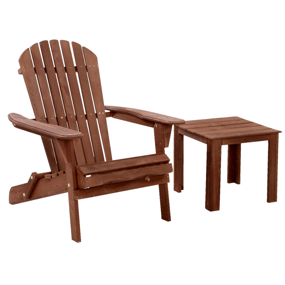 Gardeon Outdoor Folding Beach Camping Chairs Table Set Wooden Adirondack Lounge - Notbrand
