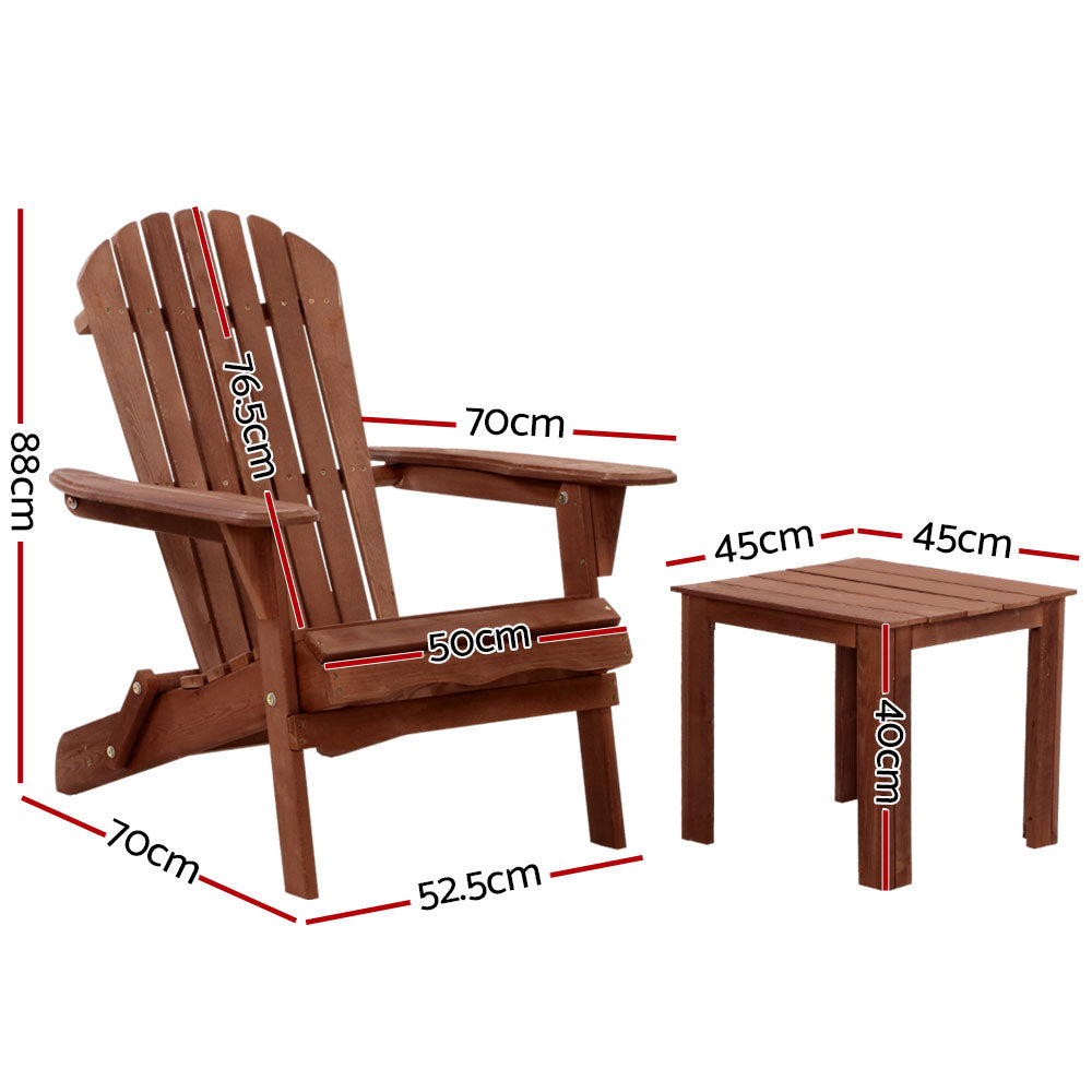 Gardeon Outdoor Folding Beach Camping Chairs Table Set Wooden Adirondack Lounge - Notbrand