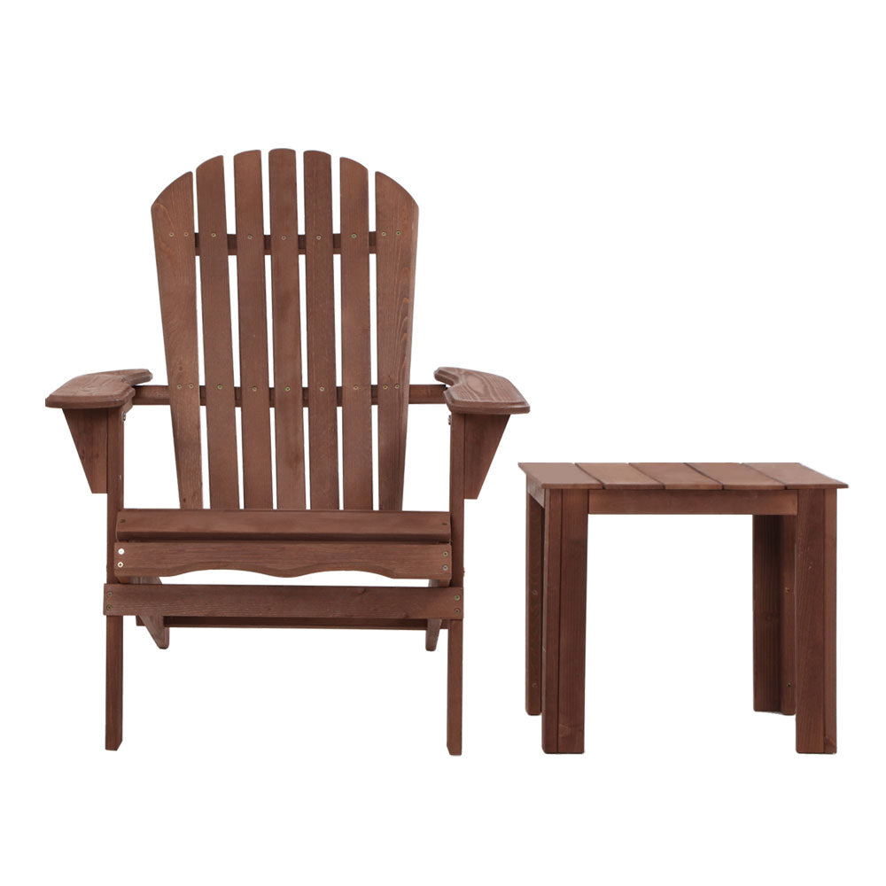 Gardeon 3PC Outdoor Setting Beach Chairs Table Wooden Adirondack Lounge Garden - Notbrand