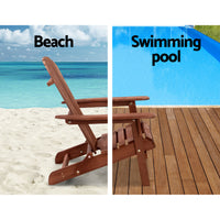 Gardeon 3PC Outdoor Setting Beach Chairs Table Wooden Adirondack Lounge Garden - Notbrand