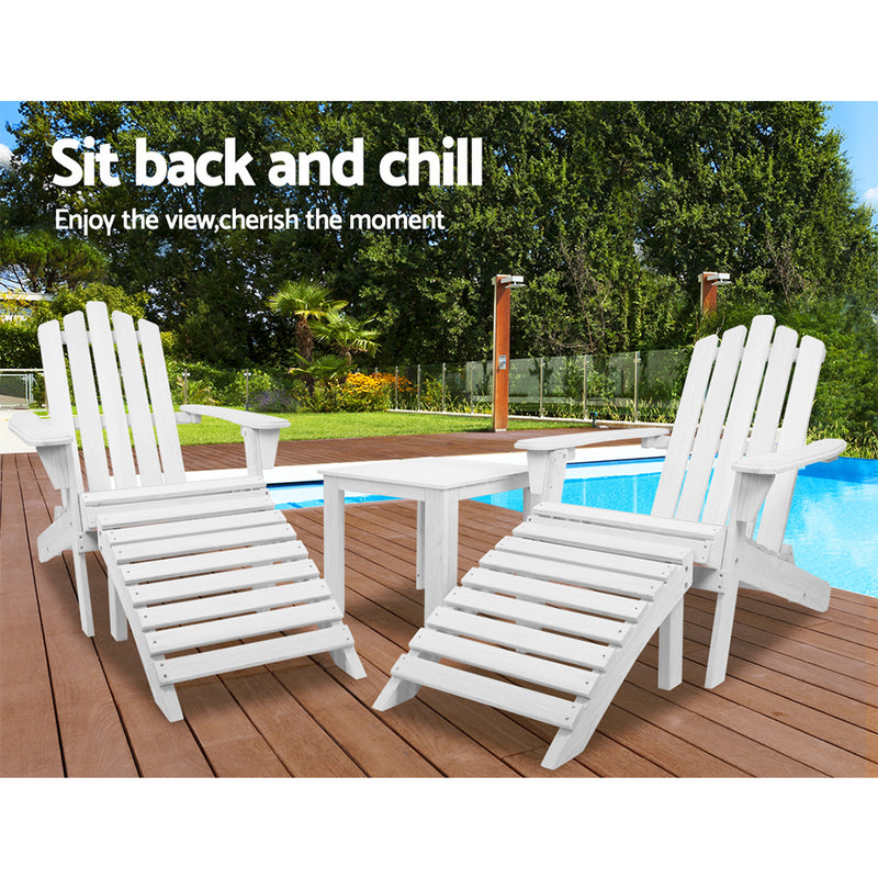 Vitalian Outdoor Wooden Adirondack Lounge Chairs & Side Table Set - Notbrand