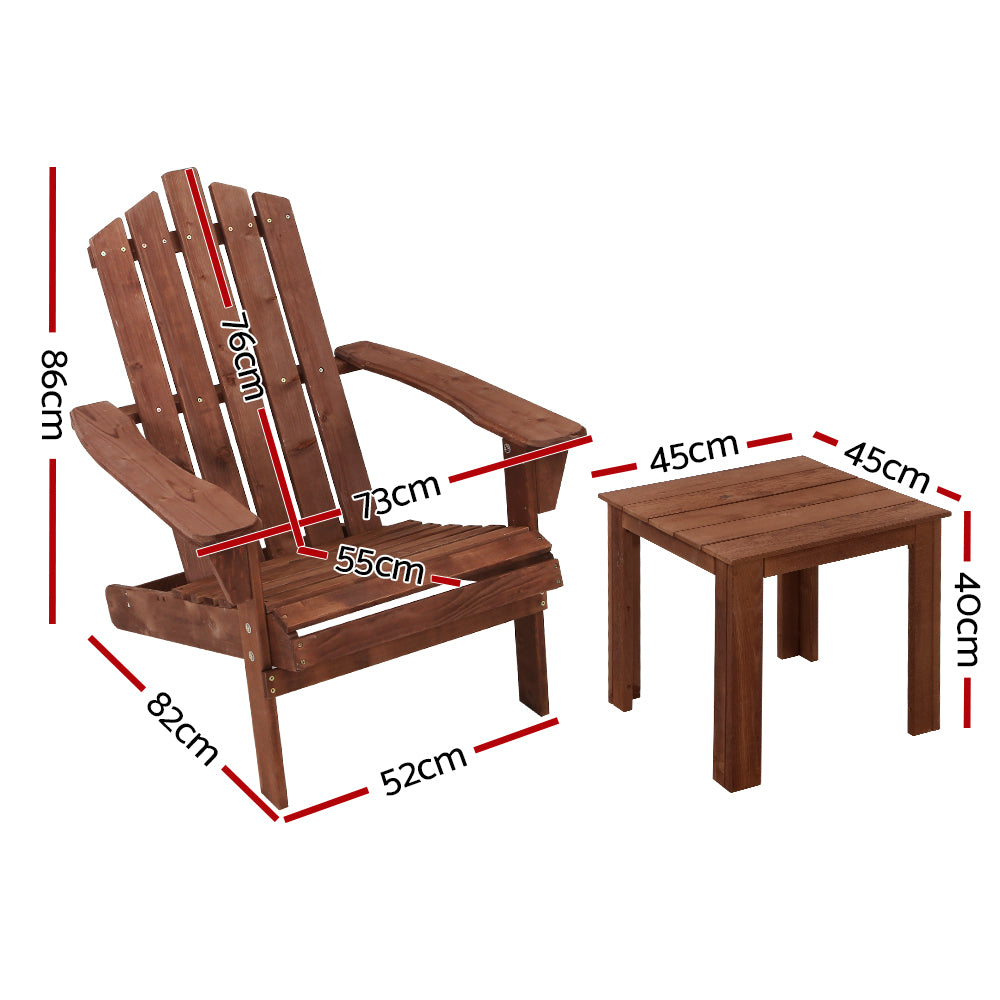 Vitalian Outdoor Wooden Adirondack Lounge Chair & Side Table - Set of 2 - Notbrand