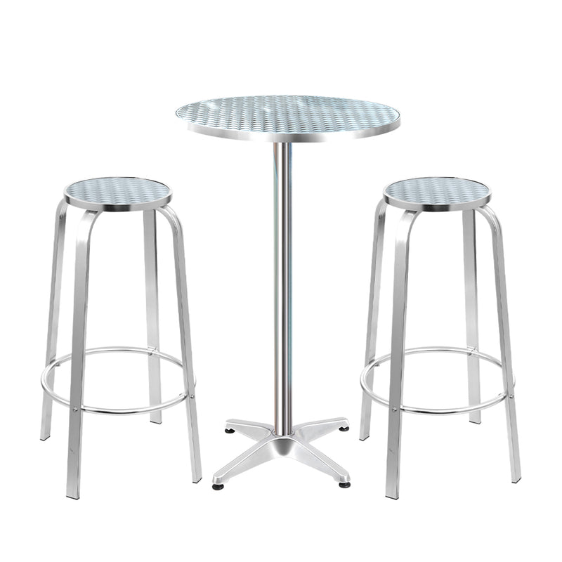 Gardeon Outdoor Bistro Set Bar Table Stools Adjustable Aluminium Cafe 3PC Round - Notbrand