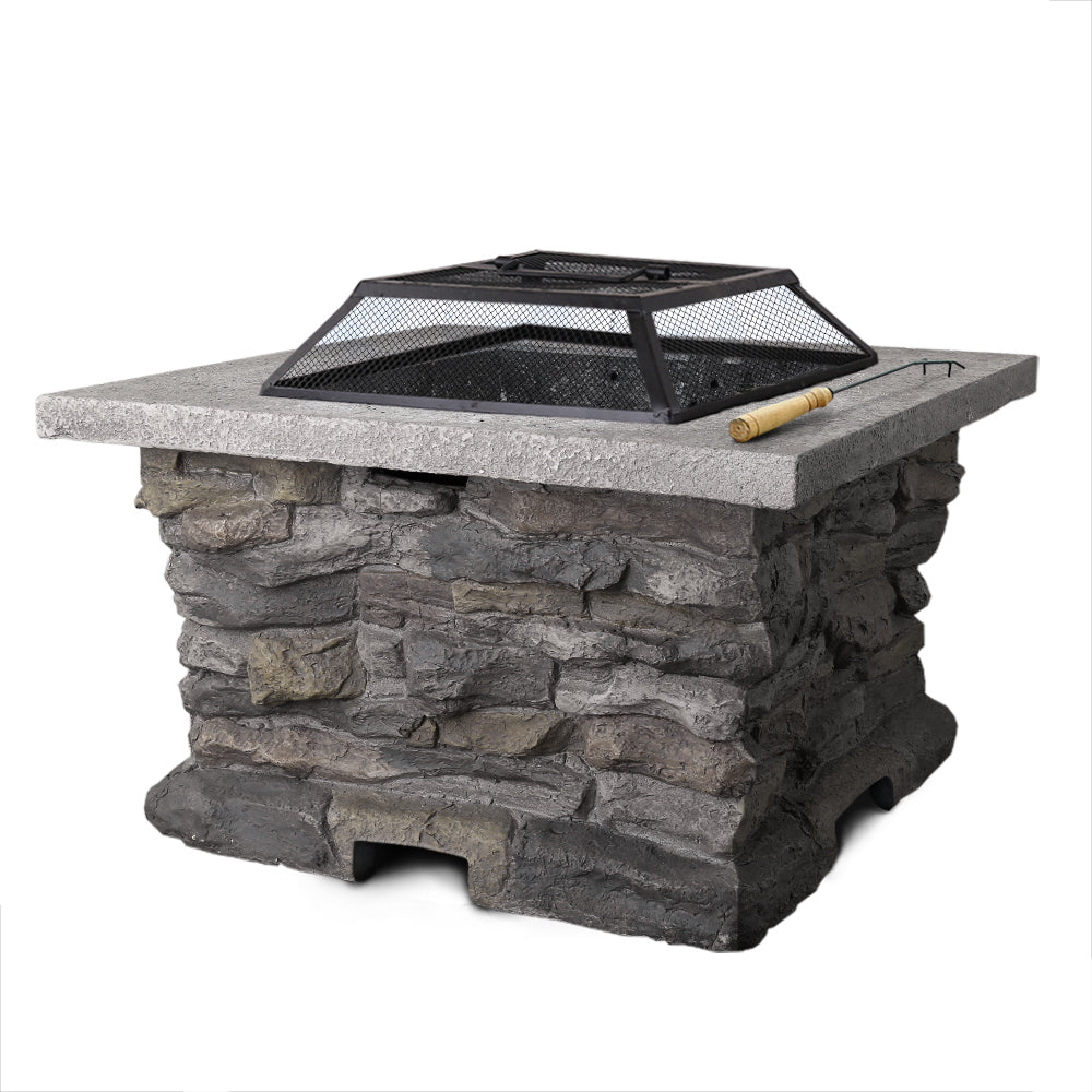 Khid Outdoor Stone Base Fire Pit Table and Poker - Notbrand