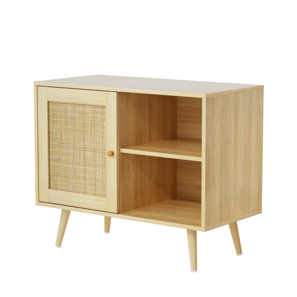 Artiss Rattan Cabinet with Shelves - Wood