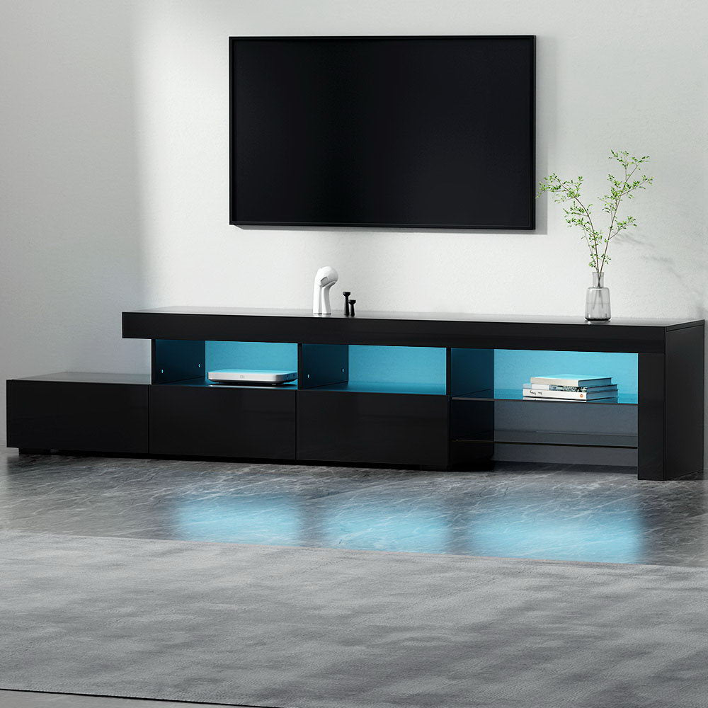 Artiss TV Cabinet with RGB Led in Black - 215cm - Notbrand