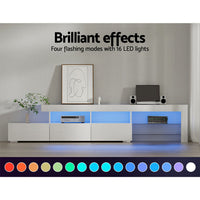 Artiss TV Cabinet with RGB Led in White - 215cm - Notbrand